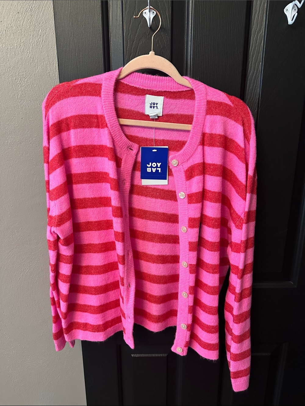 JoyLab Hot Pink and Red Striped Button-Up Cardigan